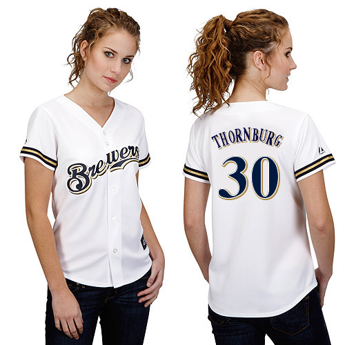 Tyler Thornburg #30 mlb Jersey-Milwaukee Brewers Women's Authentic Home White Cool Base Baseball Jersey